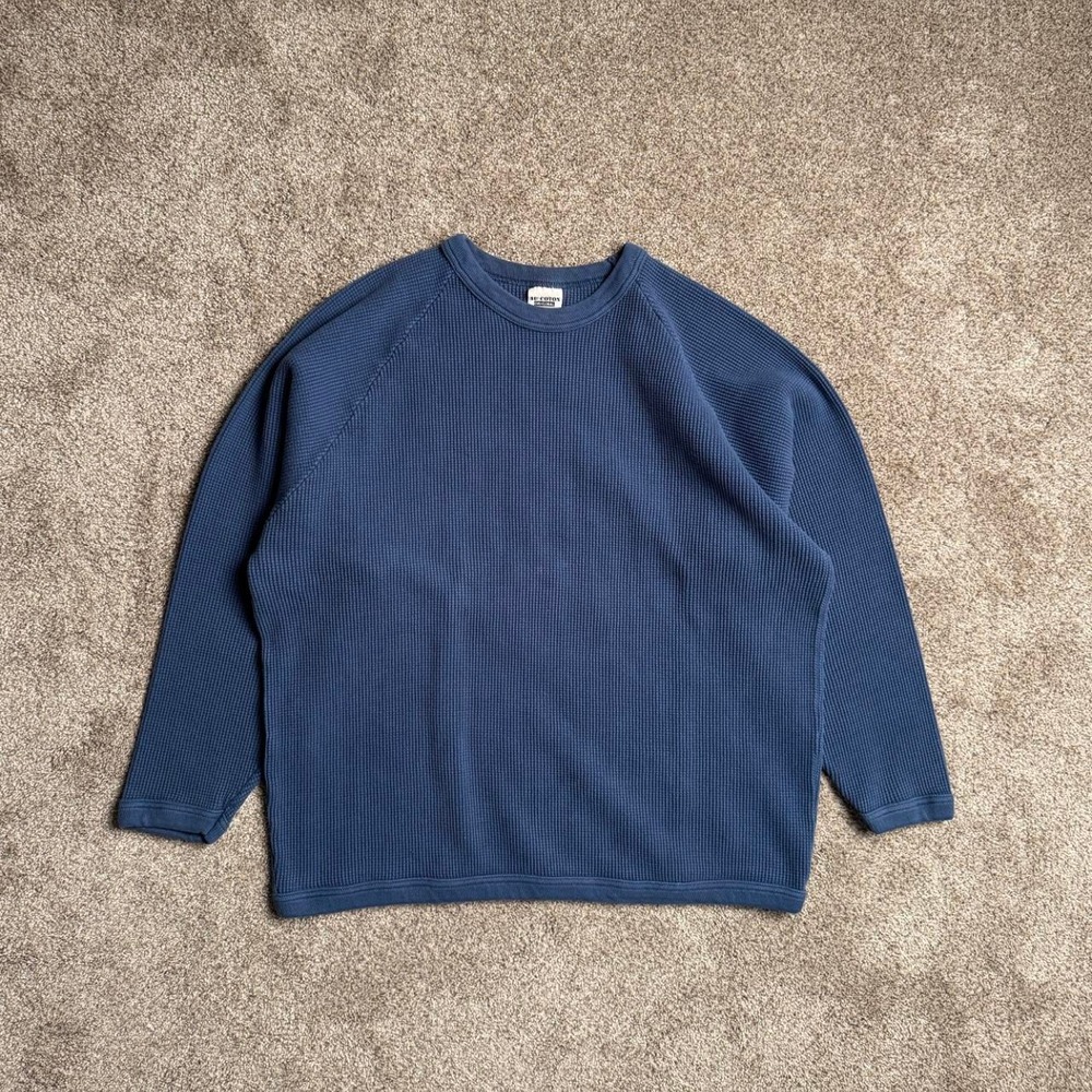 BLUE AU COTON ORIGINAL RAGLAN CUT WAFFLE KNIT SWEATER